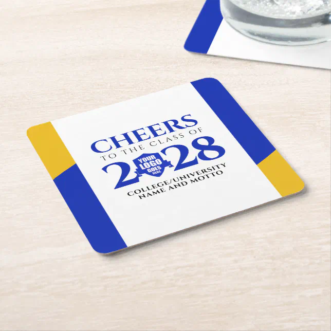 Blue Gold School College University Graduation Square Paper Coaster