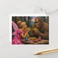 Cute Fairy and a Sasquatch Taco Feast in the Woods Postcard