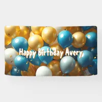 Blue and Gold Balloons | Personalized Birthday Banner