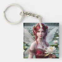 Beautiful July Fairy in Water Lilies Keychain