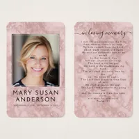 Pink Glitter Marble Photo Memorial Prayer Card