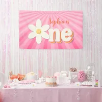 Retro Pink Daisy First Birthday Banner | Boho Flor