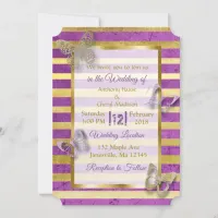 Dark Purple and Gold Butterfly Wedding Invitations