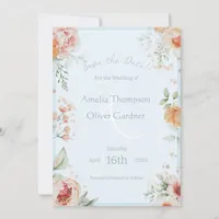 Spring Blush and Blue Floral Wedding Save the Date