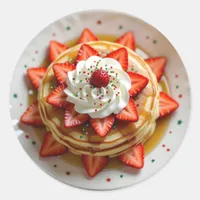Pancakes with Whipped Cream & Christmas Sprinkles Classic Round Sticker