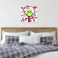 Happy owl in a multicolored tree canvas print