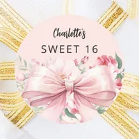 Bow pink florals Sweet 16 Classic Round Sticker