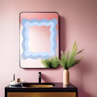 Pastel Blue Cute Wavy Rectangle Mirror Window Cling