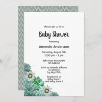 Baby Shower succulents cati flowers white green Invitation