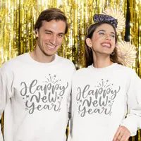 Silver Glitter Script Happy New Year Sweatshirt