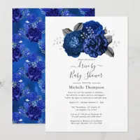 Royal Blue and Silver Floral Drive By Shower Invitation