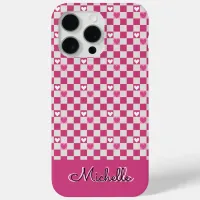 Pink Checkers & Hearts iPhone 15 Pro Max Case