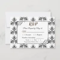 Black and White Damask Wedding RSVP card