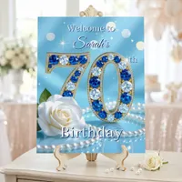 Sapphire Blue Gold Diamond 70th Birthday Welcome Foam Board