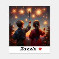 Happy Fourth Children with Sparklers Personalized Sticker