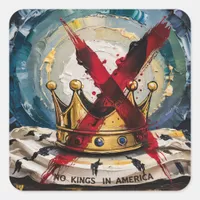 A crossed out crown and No Kings in America Square Sticker