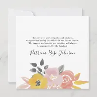 Watercolor Flowers Funeral Thank You Note Card