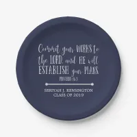 Christian Verse Typography Navy Blue Graduation Paper Plates