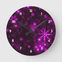 Snowflakes with Purple Background Round Clock