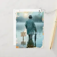 Man With Umbrella Do Not Pet the Fish Surreal  Postcard