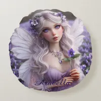 Beautiful February Fairy in Violets Round Pillow