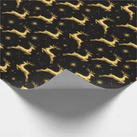 Metallic Gold and Black Reindeer and Stars Wrapping Paper