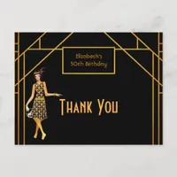 Birthday black gold art deco Thank you  Postcard