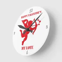 Minimalist Happy Valentine's My Love on white | Round Clock