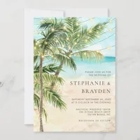 Modern Palm Tree Lights Tropical Beach Wedding Invitation