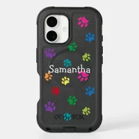 Cool Colorful Paw Prints Black Personalized iPhone 16 Case