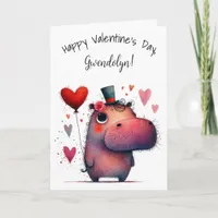 Cute Whimsical Hippo Happy Valentine's Day Card