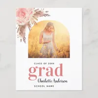 Pampas grass blush graduation thank you card