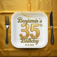 Luxury Gold Confetti 35th Birthday Celebration Paper Plates