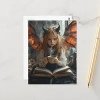 Dark Angel Child With Coffee and a Book Postcard