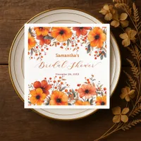 Fall Rustic Orange Floral Berry Bridal Shower Napkins