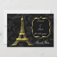 Gold Eiffel tower French Wedding Thank You Invitation