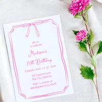 Cute Coquette Hand Drawn Bow Whimsical Birthday  Invitation
