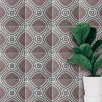 Gray White Red Ethnic Boho Chic Geometric Pattern Ceramic Tile