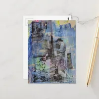 Retro Woodworking Men on a Blue Background Postcard