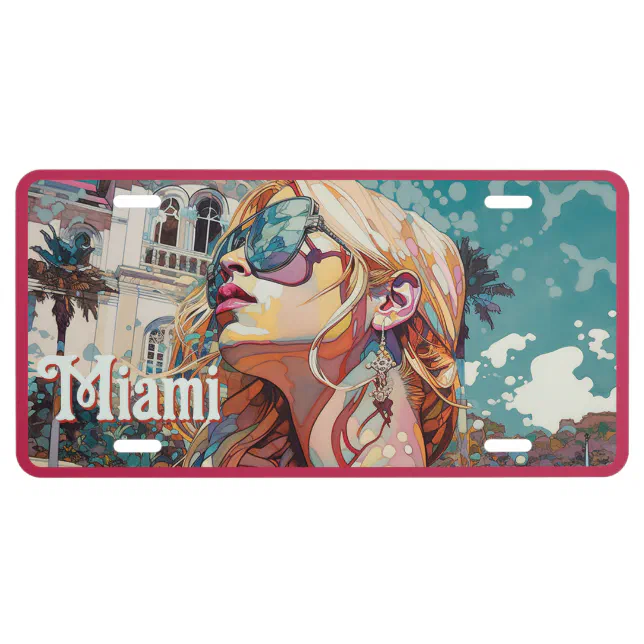 Blonde Sunglasses Miami Resort Pool Watercolor License Plate