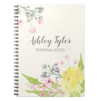 Watercolor pink floral girly cute personalized notebook