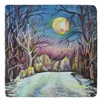 Silent Night Winter Full Moon in Sweden Trivet