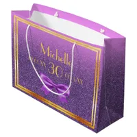 30th birthday purple pink glitter monogram name large gift bag