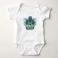 It's owl good funny cute blue and green baby bodysuit