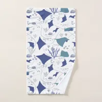 Stingrays Aquatic Wildlife Blue and White Hand Towel