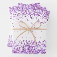 White purple confetti glitter Christmas Xmas Wrapping Paper Sheets