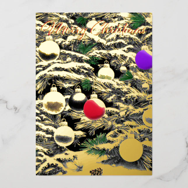 Christmas tree gold and colours foil holiday card