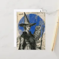 Vintage Witch and Owl Spell Collage Postcard