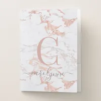 Chic Trendy Rose Gold Foil Marble Monogram Pocket Folder