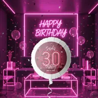 Stylish Chic Glam Metallic Neon Pink 30th Birthday Balloon